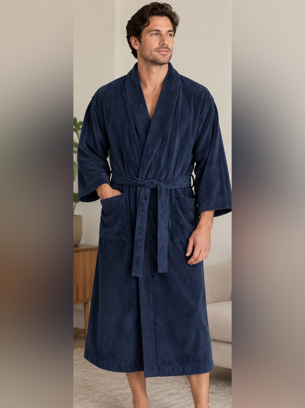 Colours by Alexander Julian Men Robe Vintage Navy Cotton Terry Velour NWT